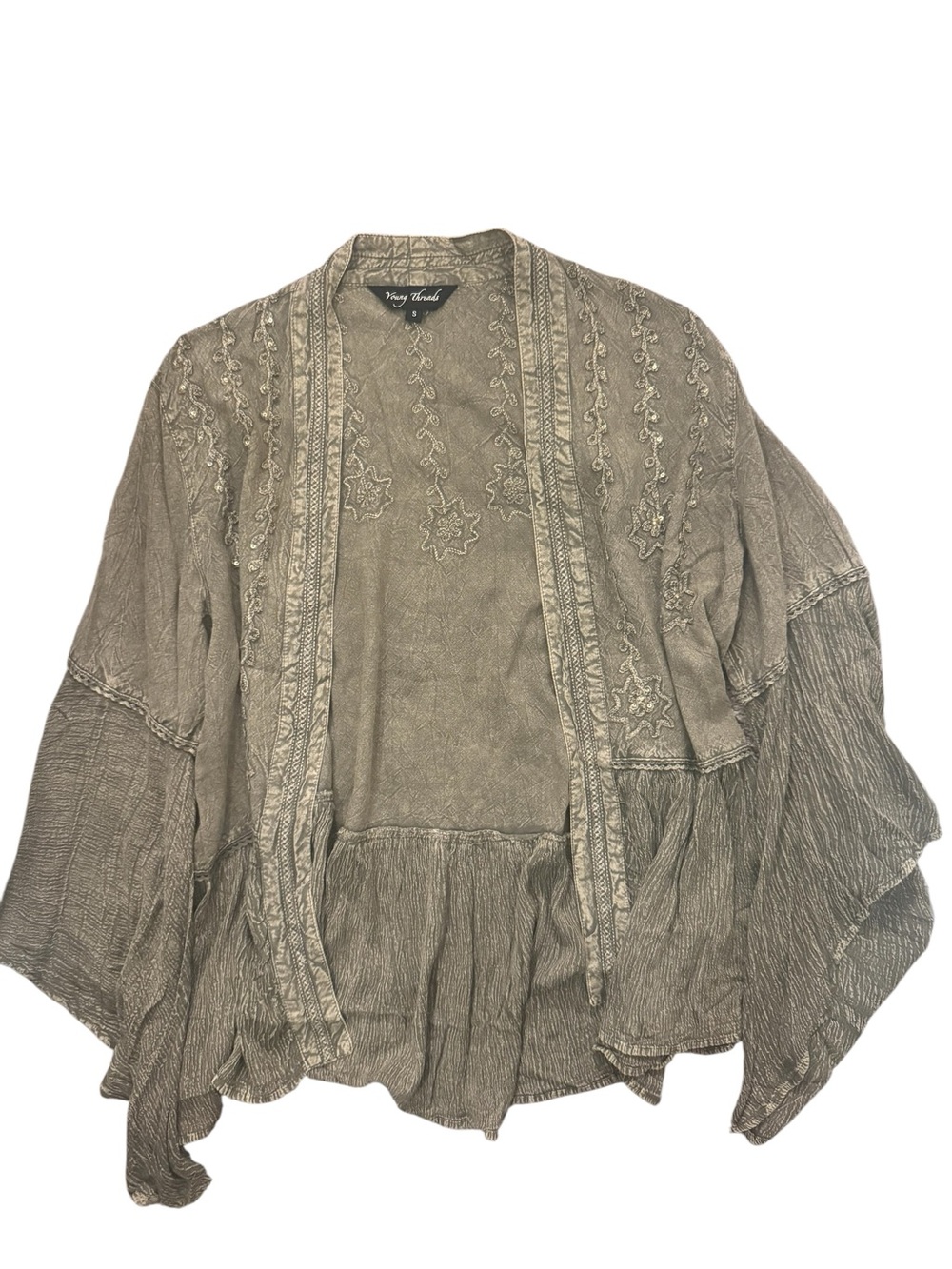 NWOT Young Threads Embroidered Open Kimono Cardigan